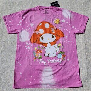 My Melody Pink Splatter Tie Dye Mushroom Hat Women Boy Friend Fit T Shirt Medium